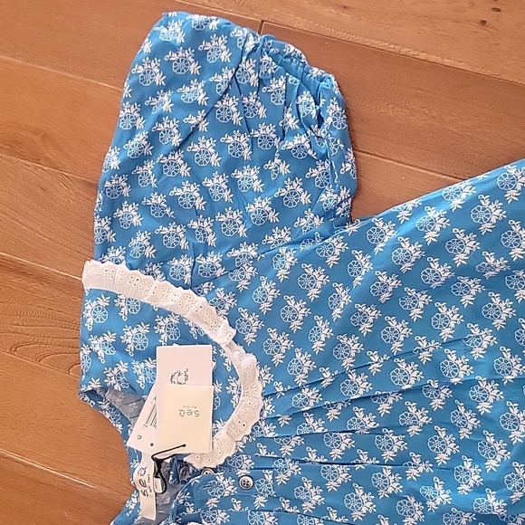NWT Girls Sea New York Annika Print Puff Sleeve Dress Blue Collared 12Y - Picture 3 of 9